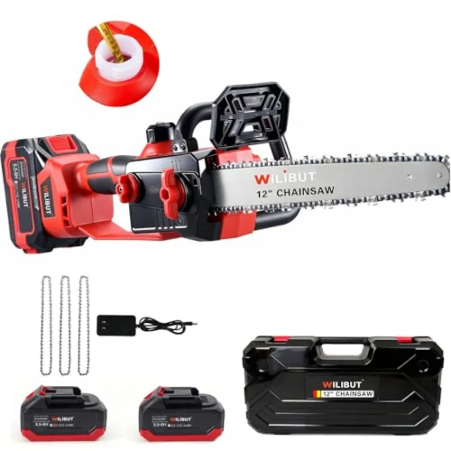 

12" Brushless Electric Chainsaw Cordless Compact Chain Saw with 2 x 4.0Ah Battery and Charger Auto Oiler Low Kickback 20V Batte