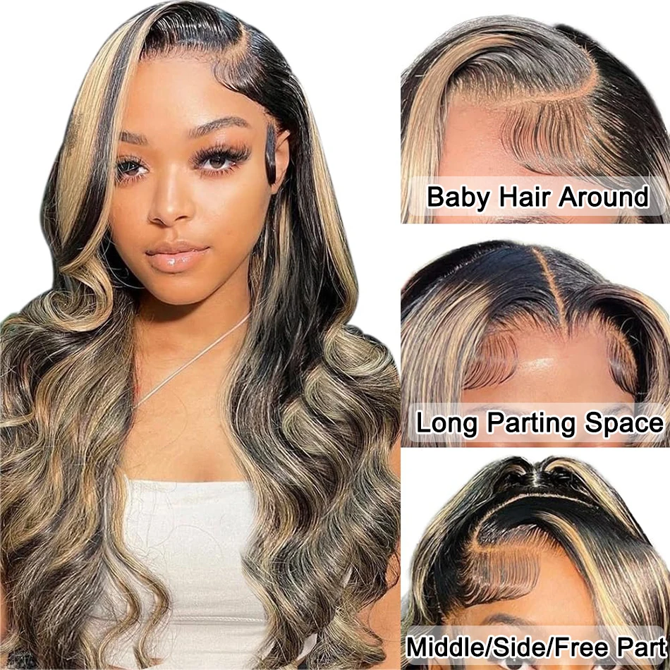 1B 27 Highlight 13x4 Lace Front Wigs Human Hair 200% Brazilian Ombre Colored Transparent Water Wave Lace Frontal Wig For Women