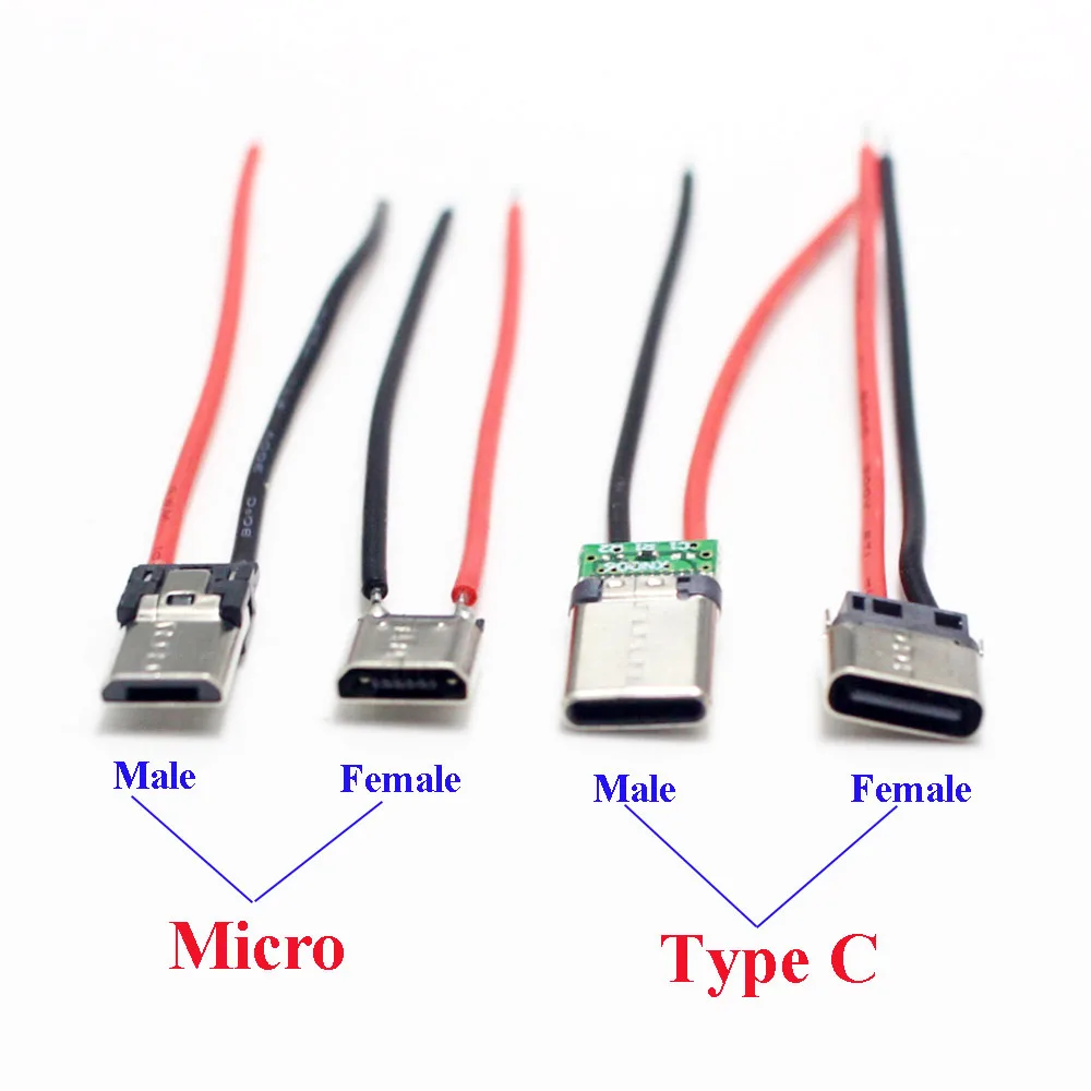 1/3/5Pcs Micro USB Type-C 2Pin Horizontal / Vertical 2P Simple Soldered Male Plug-in Board Quick Charging USB-C Connector