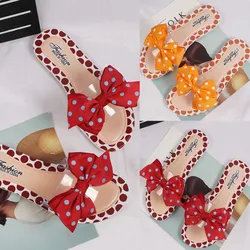 Women’S High Heel Slippers Women Beach Summer Elegant Flat Med Slipper Sandals Bow Knot Dot Shoes Sandalias De TacóN