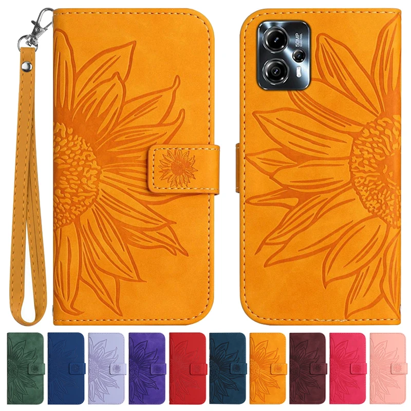 Sun Flower Flip Cover Case on For Motorola MOTO G23 G13 G53 G73 G42 G32 G72 G62 5G MotoG23 Leather Cases Pattern Phone Shell