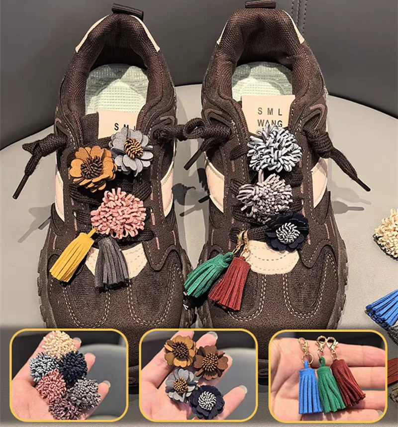 Maillard Tassel Pendant Autumn Winter Shoes Buckle Leather Flower Ornaments Men Women Personality Casual Shoes Laces Decorative