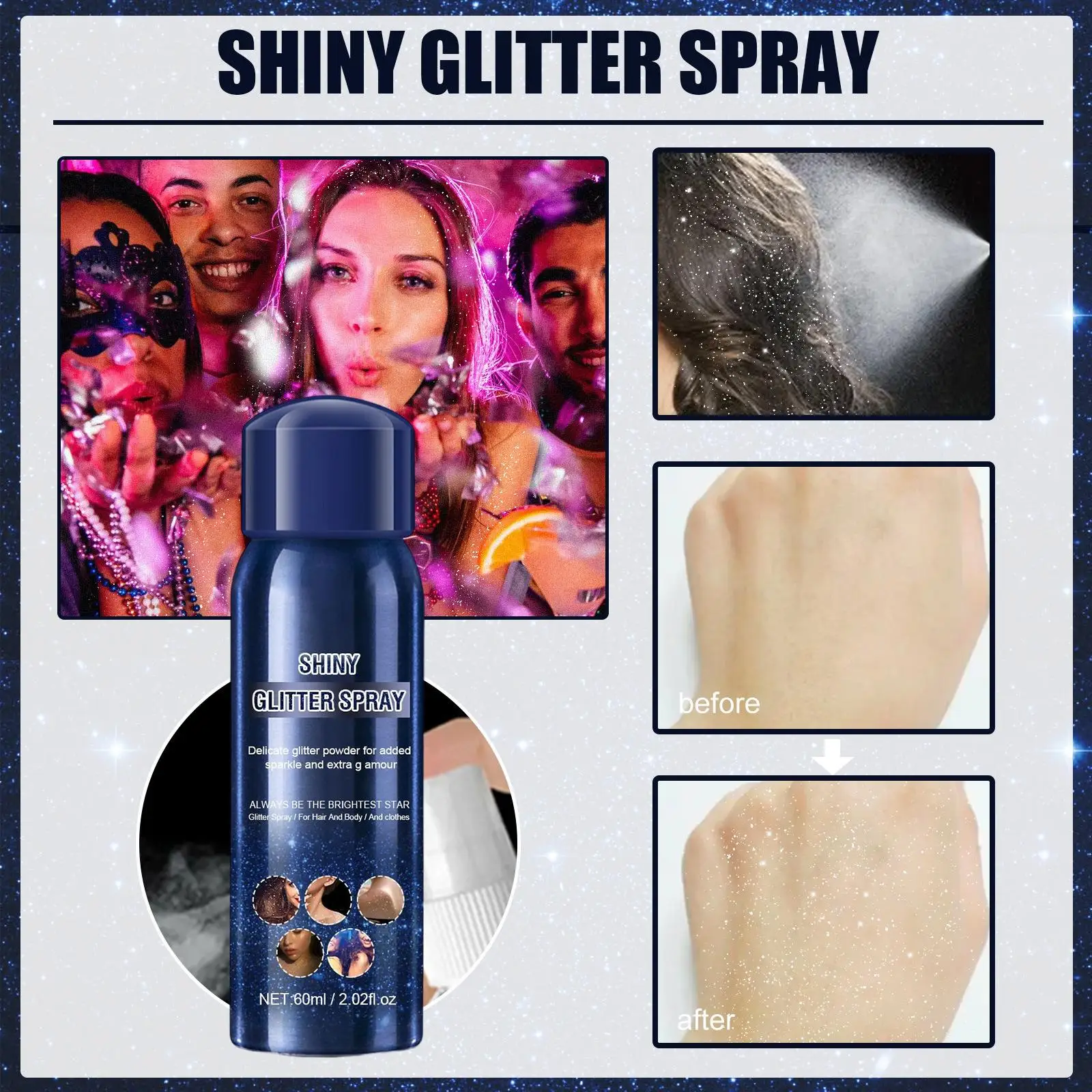 Hair Body Glitter Spray Highlighter Refreshing Texture for Clothing Festival Rave