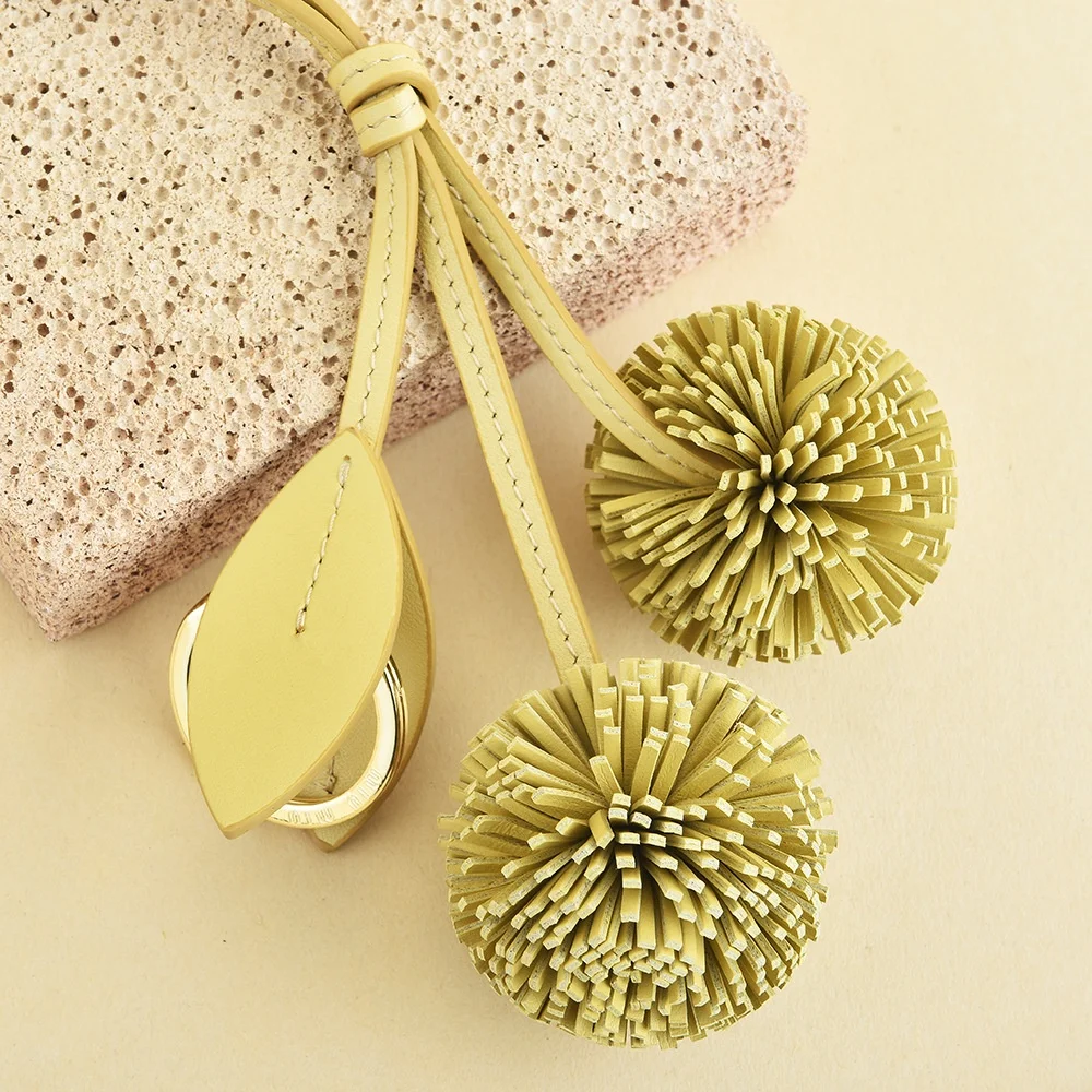Leather Pom Pom Bag Charm Dual Pom Pom Long Loop Purse Charm Handbag Accessory Decorative For Women Tote Bag Summer Boho Style