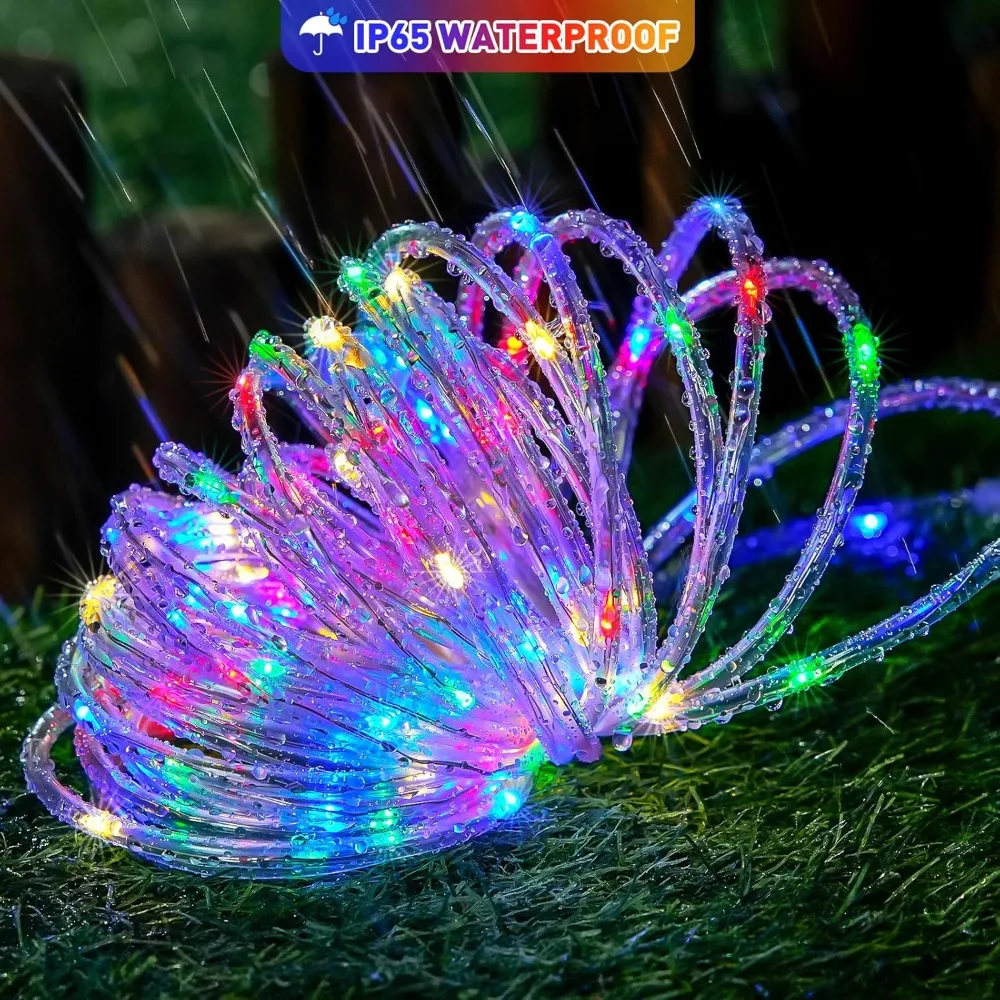 7 متر/12 متر/22 متر في الهواء الطلق الشمسية أنبوب حبل مصباح ليد حديقة شريط مقاوم للماء أضواء لعيد الميلاد الديكور الزفاف سياج الجنية مصباح #3