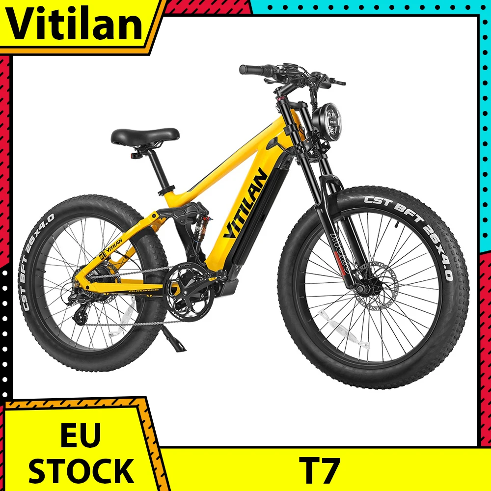 Vitilan T7 Mountain Electric Bike 26*4.0 inch Fat Tire 750W Motor 48V 20Ah Battery 28mph Max Speed 80miles Max Range LCD Display