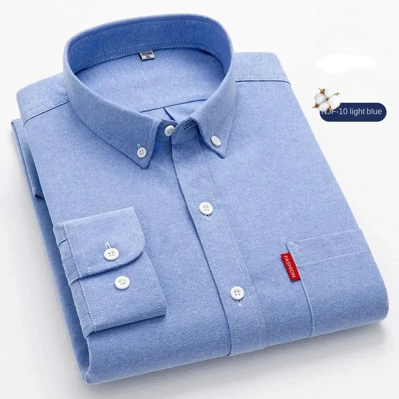 Oxford Cotton Long sleeved Shirt for Men's Spring and Autumn Outerwear Yellow Button Collar Shirt Inch Top Overlay