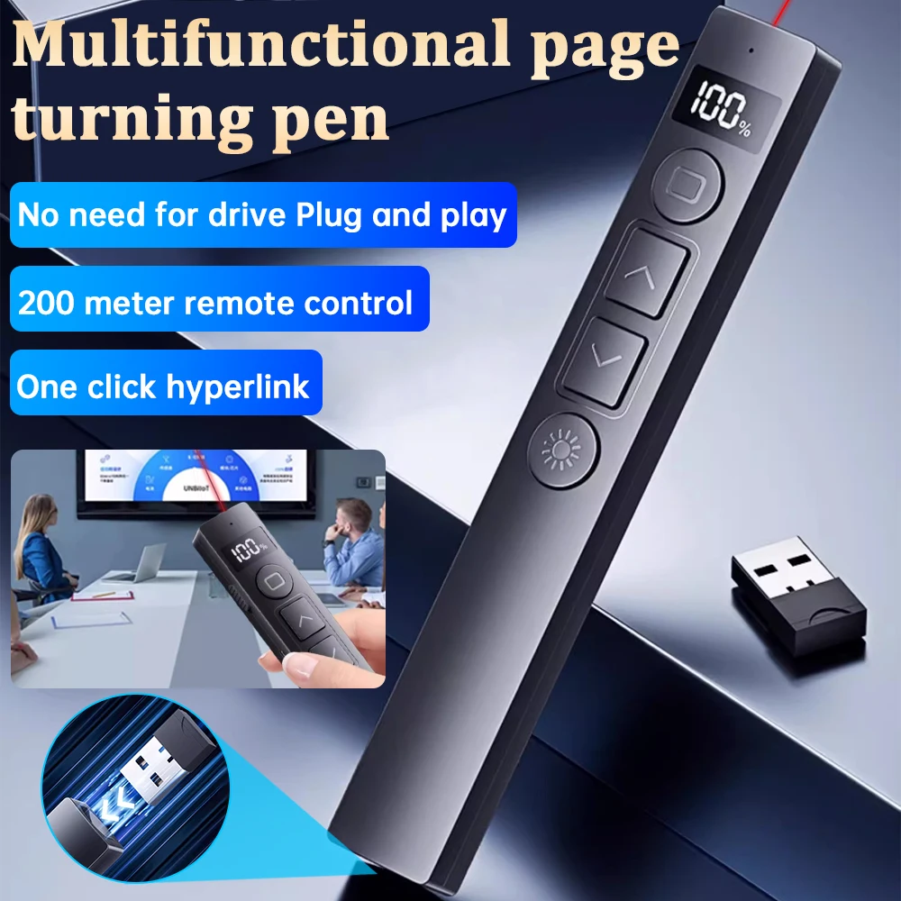 

Wireless Laser PPT Flip Pen USB Remote Control for Office Teaching Projector with Digital Display Electronic Flip Pen