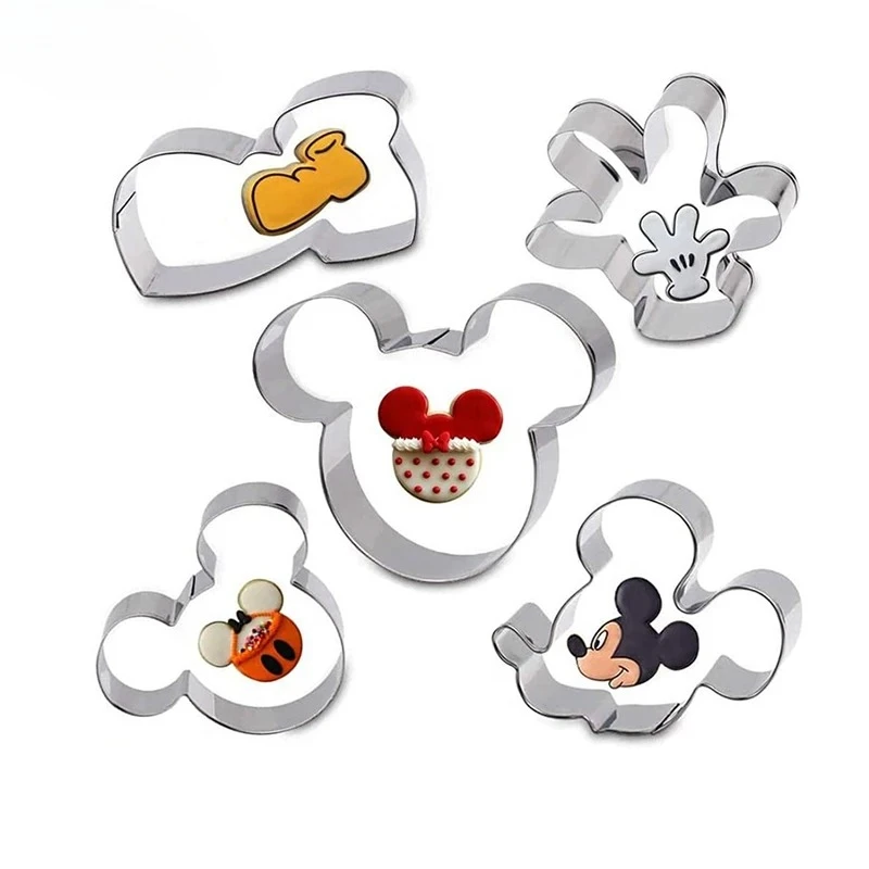 Moldes de Acero Inoxidable para Galletas y Pasteles de Mickey y Minnie Mouse, Utensilios de Repostería, Accesorios para Hornear, Molde para Tartas, 5 Piezas