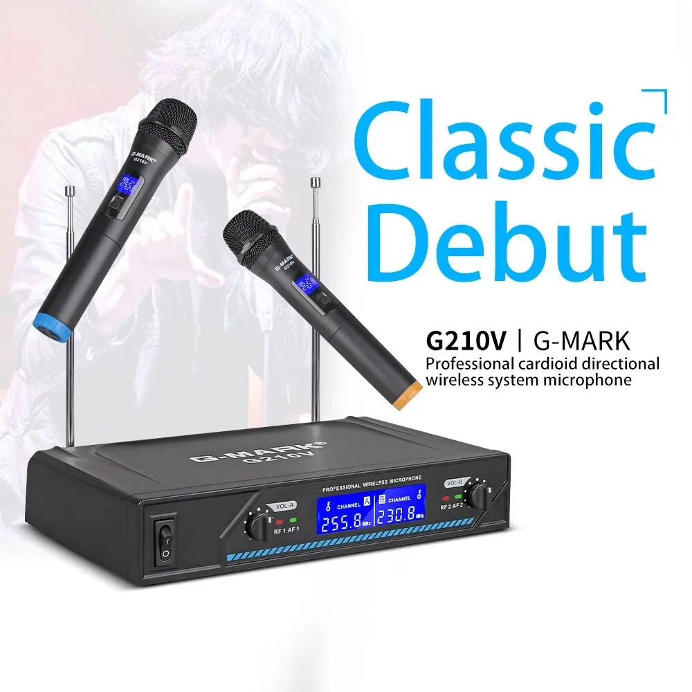 Mikrofon nirkabel G-MARK G210V mikrofon Karaoke genggam 2 saluran profesional untuk rapat pesta pertunjukan gereja rumah