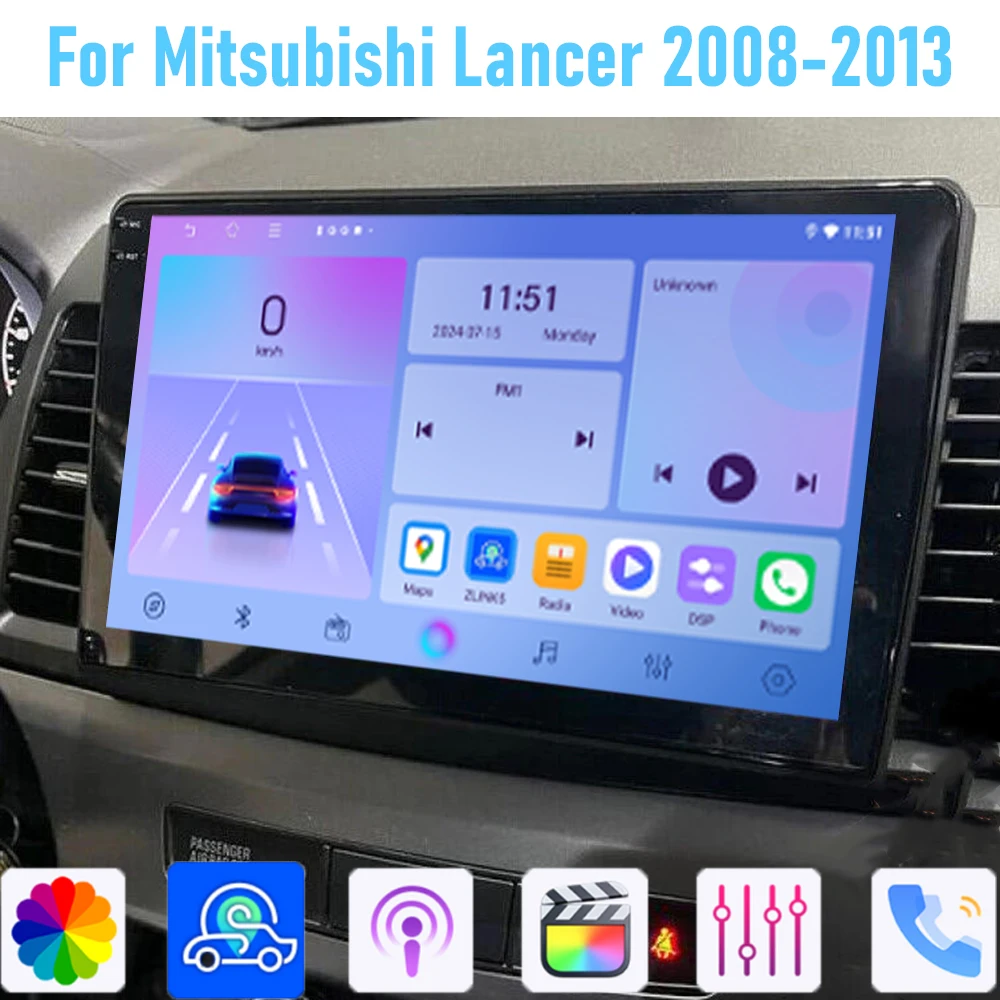 

10''For Mitsubishi Lancer 2008-2013 Car Radio Stereo Wireless Apple Carplay Android 15 Auto GPS Camera Google Map Head Unit WIFI