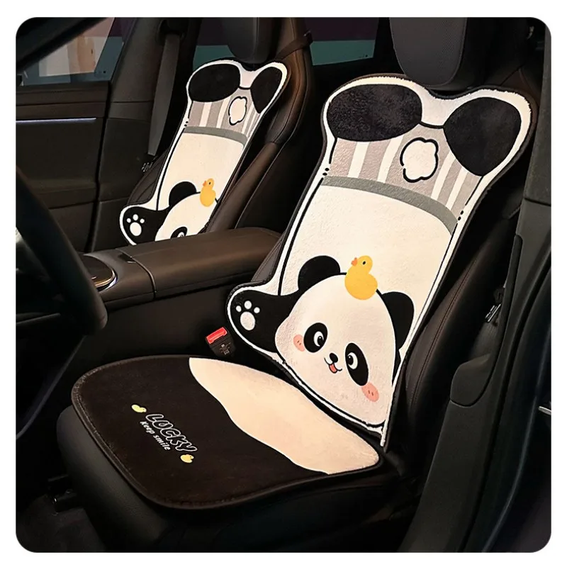 

Cute Cartoon Panda Plush Car Seat Covers Universal Soft Winter Animal Pattern Seat Protector Auto Interior Decor Accessories