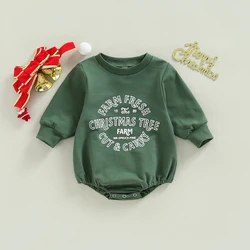 New Baby Christmas Outfit Boy Girl Letter Printed Sweatshirt Romper Bubble Long Sleeve Cotton Bodysuits Jumpsuits Xmas Clothes