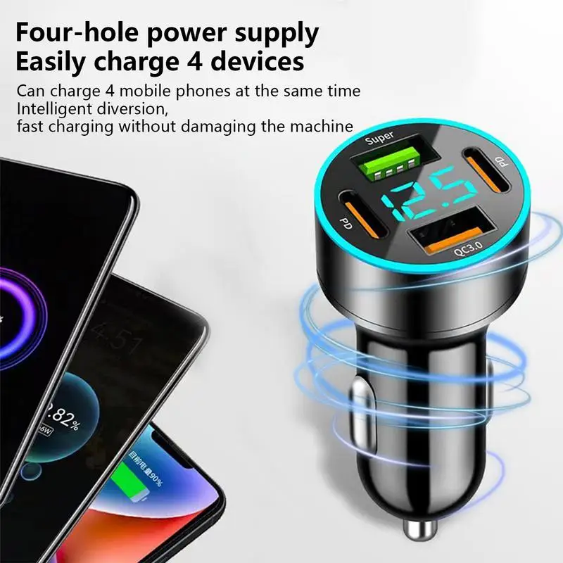 66W Quick Charge Car Phone Charger PD+QC3.0 4 Ports USB Fast Charging Cigarette Lighters Adapter Socket For Phones And Tablets