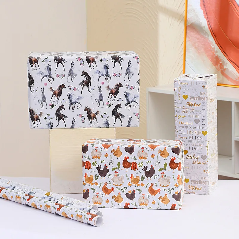 5pcs 50x70cm Thanksgiving Gift Wrapping Paper Creative Hen Print English Letters Birthday Gift Wrapping Paper