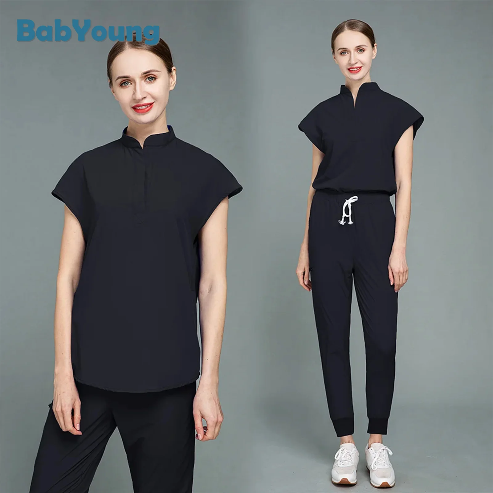 Medical Scrub Pockets Nurse Uniforms Women Nursing Uniform Scrubs Tops Solid Color Shirt Short Sleeve Working Scrubs Accessories