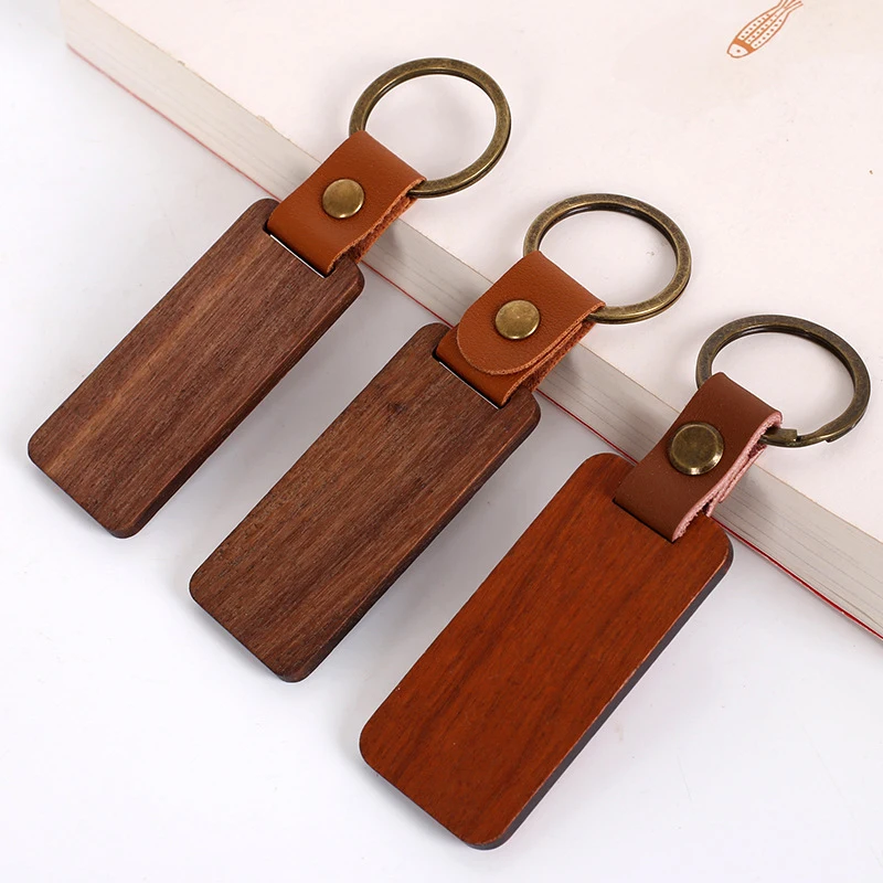 60Pcs DIY Craft Wooden Key Tags, Rectangle Wood Keychain Blanks