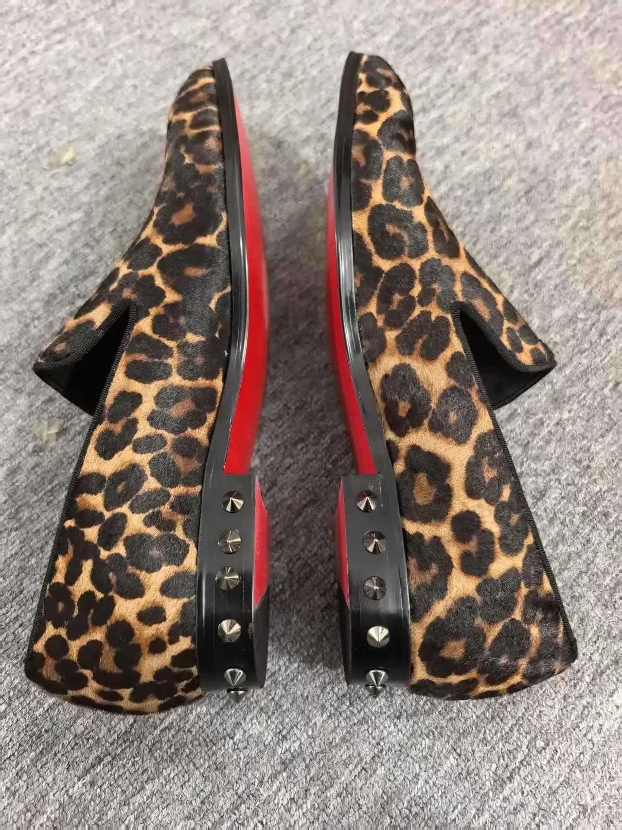 Horse Hair Leopard Pattern Men's Loafers Brown Black Mixed Color Square Toe Slip On Flat Sole Single Shoes Male Fashion Designer