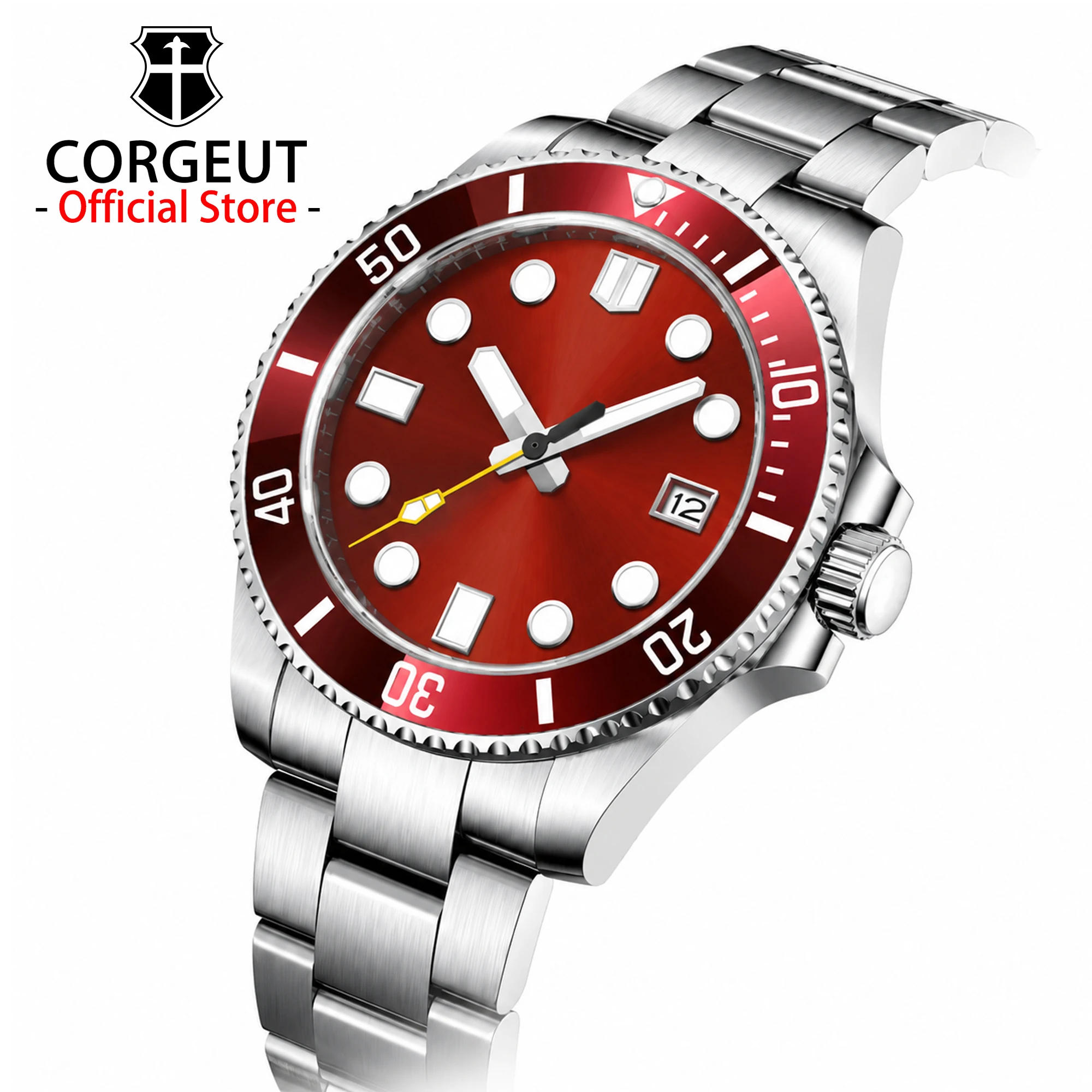 CORGEUT OFFICIAL Profession Dive Mechanische Uhren 316L Edelstahl Saphirglas 100Bar Datum Armbanduhr reloj hombre