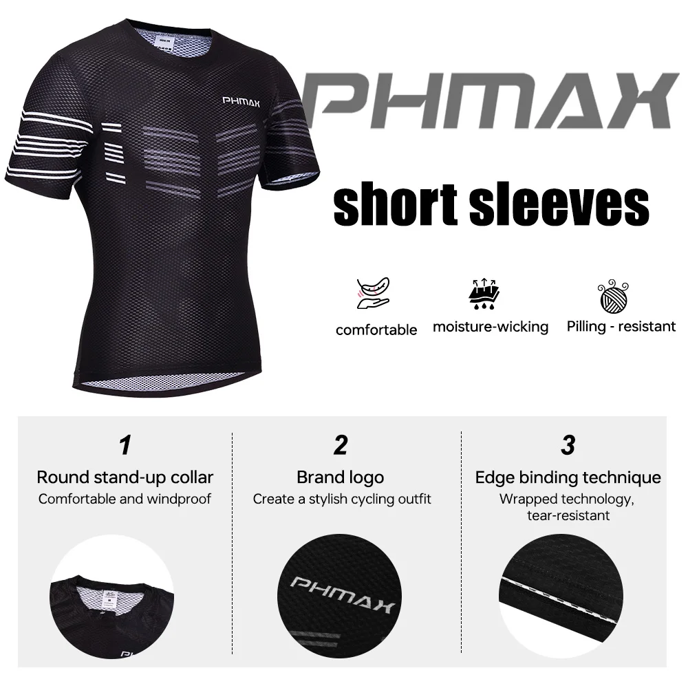 PHMAX Men Cycling Base Layer Shirt Short Sleeve Stretch Mesh Cycling Undershirt Quick Dry Breathable Men Bicycle First Layer
