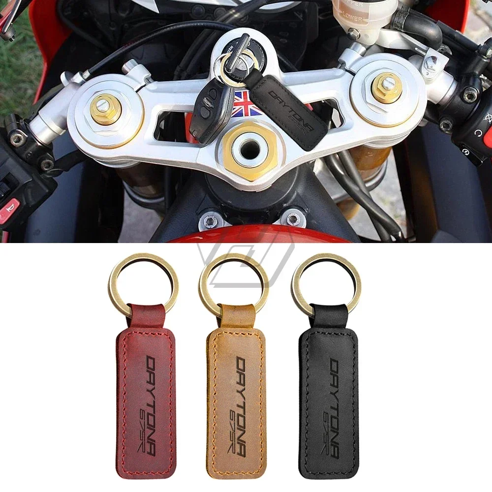 

For Triumph Daytona 675 675R Keyring Motorcycle Cowhide Keychain Key Ring