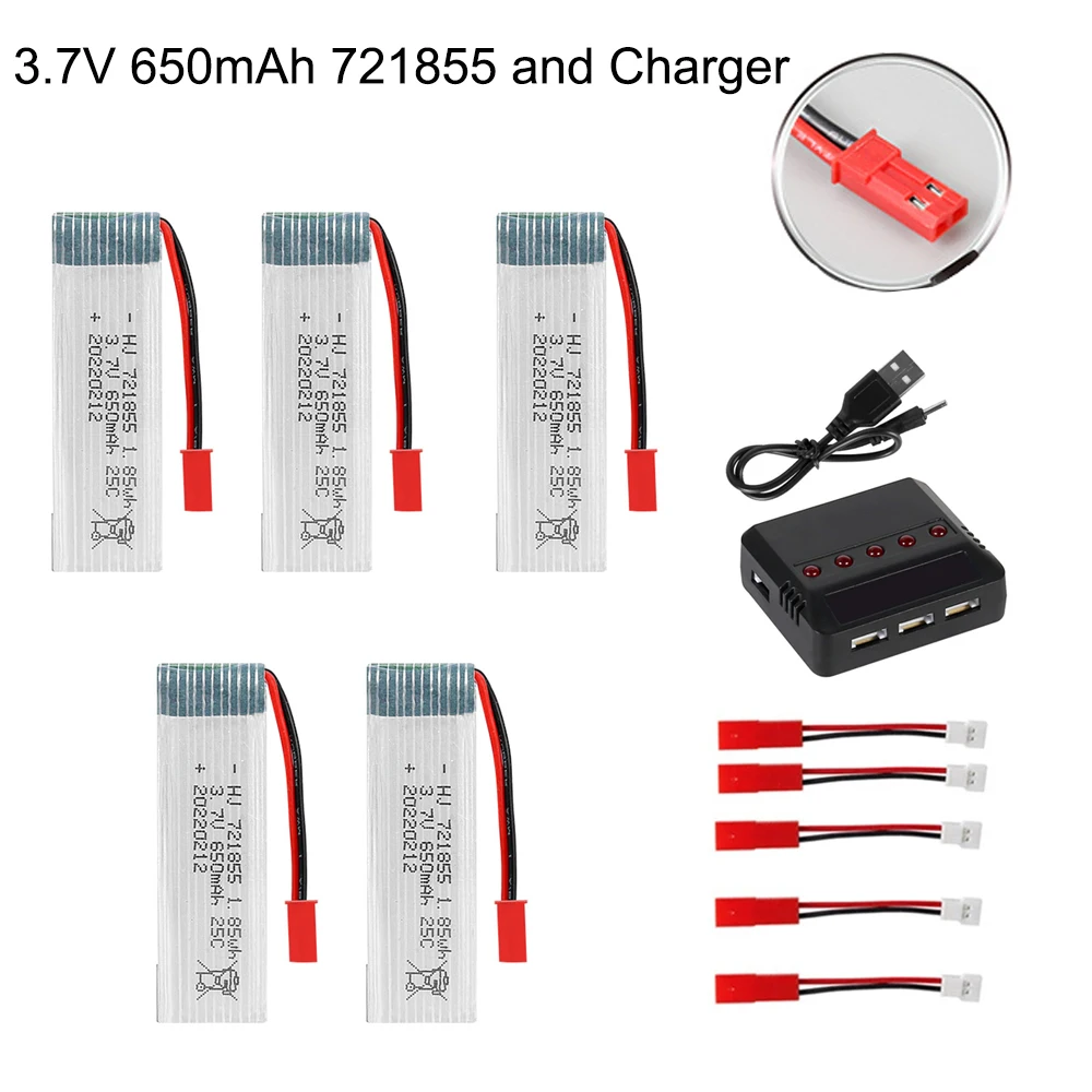 High Rate Battery 721855 3.7V 650mAh With 5in1 Charger For Udi U815A U818A U819A L6052 L6036 V212 V222 H07 RC Battery Accessory