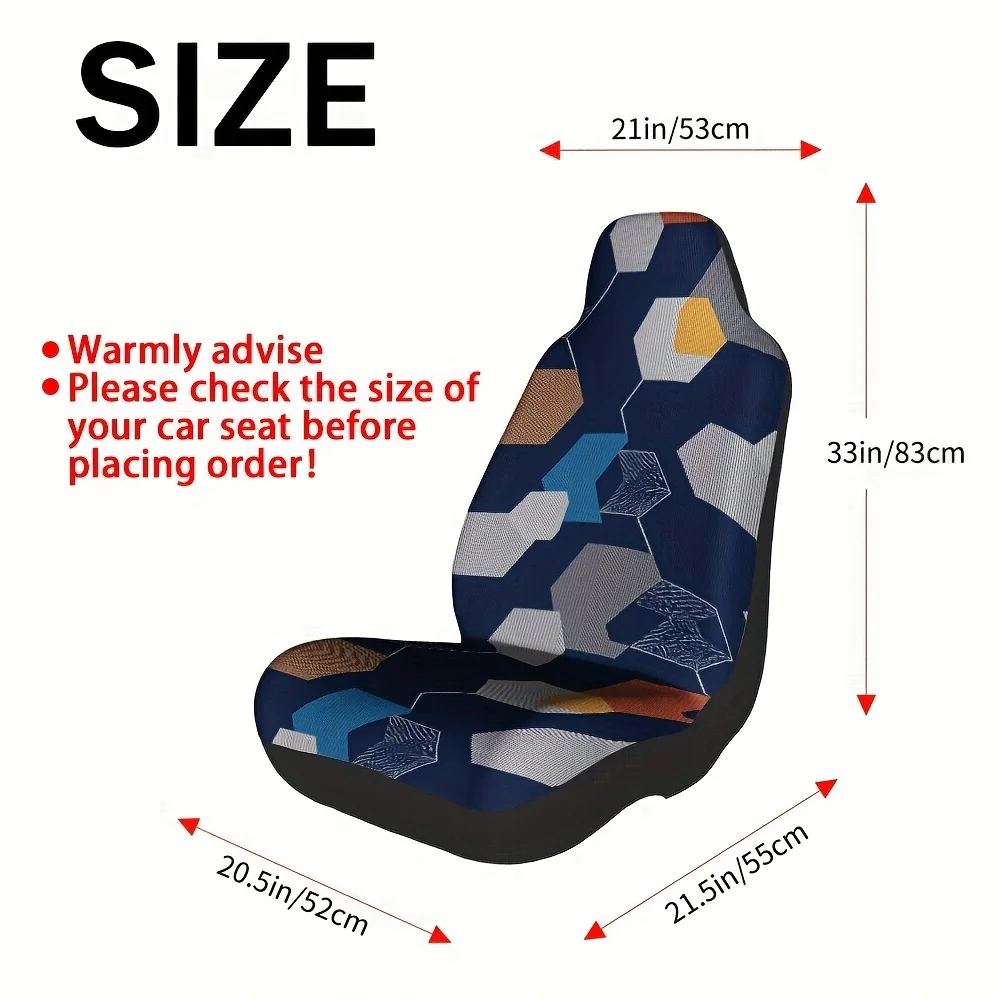 2pcs, Geometric Hexagon Mesh Print Car Seat Covers, Universal Fit For Cars, SUVs, Trucks, Front Seat Covers For Women And Men, W