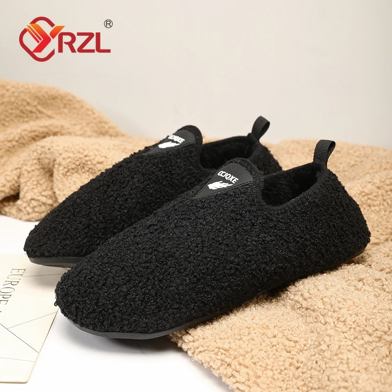 YRZL Mens Winter Cotton Shoes Flats Men Slipper Outdoor Fluffy Warm Unisex Cotton Indoor Loafers Home Slippers Casual Male Shoes