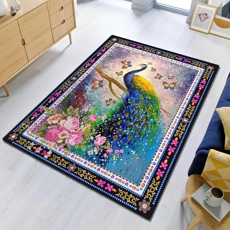 Peacock Bird Animal Exquisite Carpet Rug for Home Living Room Bedroom Sofa Doormat Decor,Kids Play Area Rug Non-slip Floor Mat