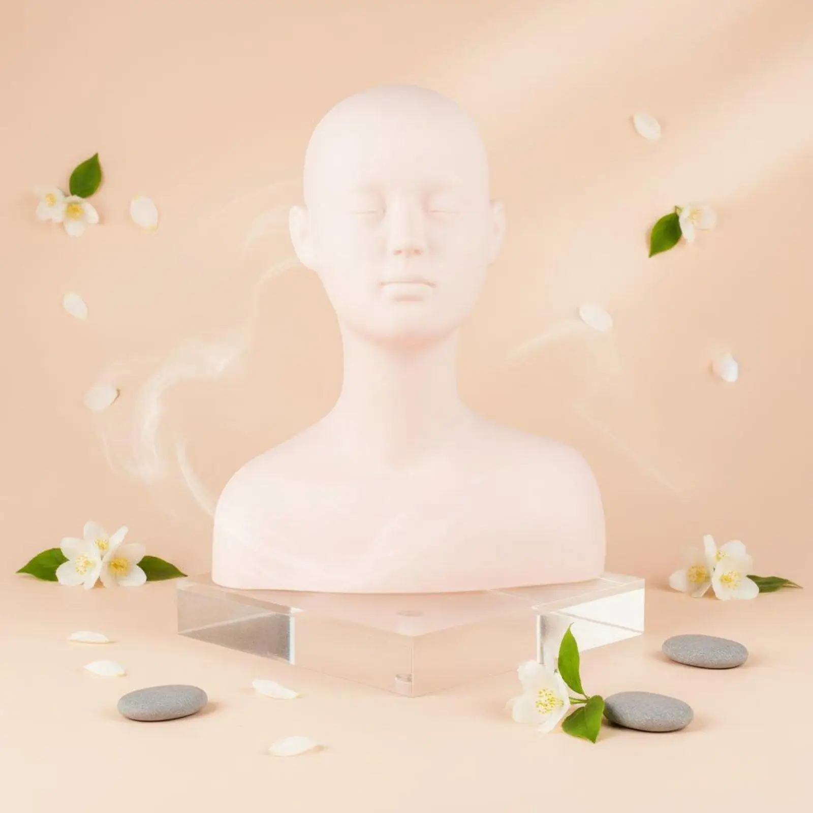 Massage Training Head with Shoulders Silicone Mannequin Head for Makeup Practice Wig Stand Display