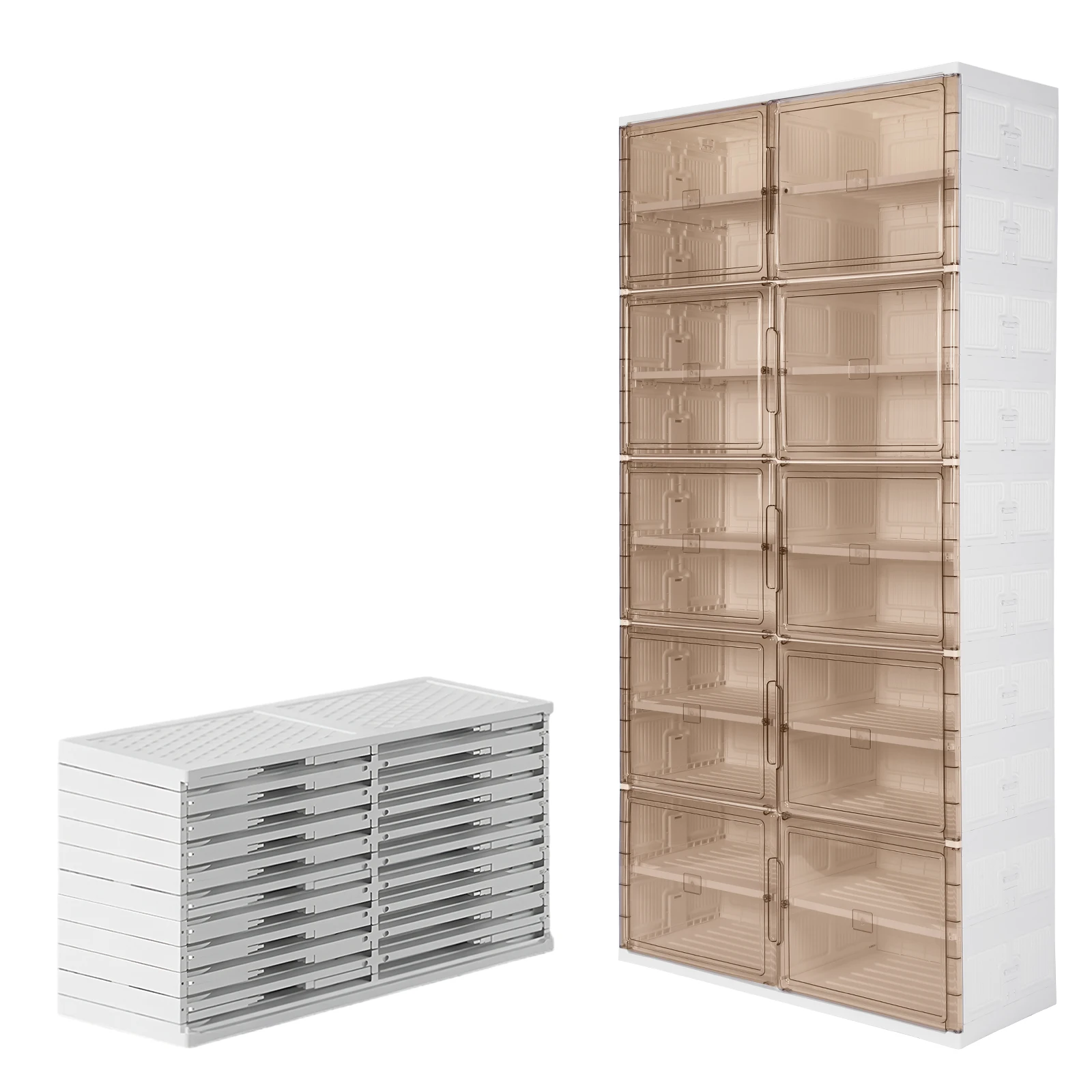 10 طبقات 40 زوجًا من صندوق تخزين الأحذية القابل للطي مع باب مغناطيسي شفاف خزانة الأحذية البلاستيكية رف الأحذية للمدخل والخزانة