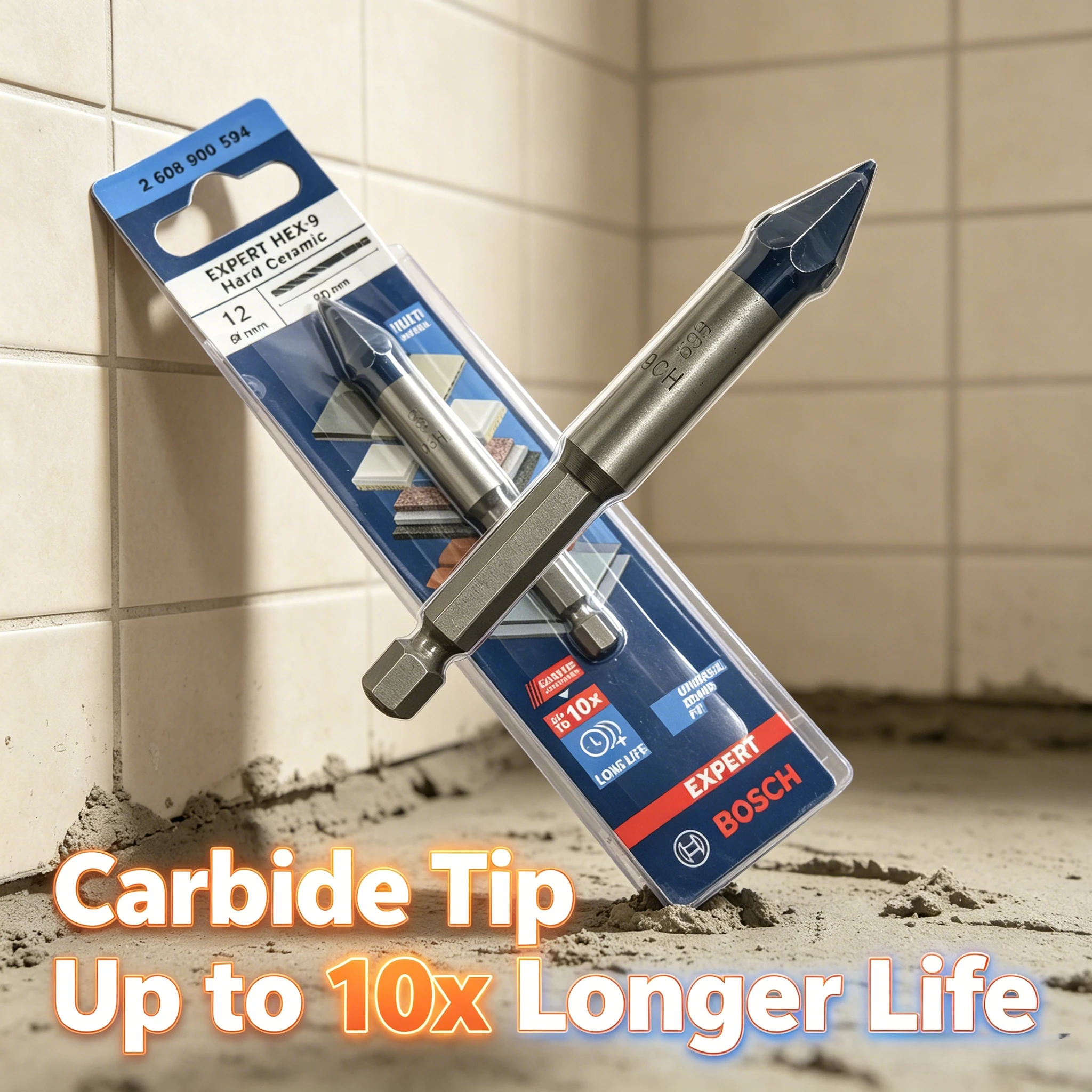 

Bosch Expert Hex-9 Hard Ceramic Drill Bit, Self-Centering Carbide Tip Hex Shank for Tile Glass Marble Brick