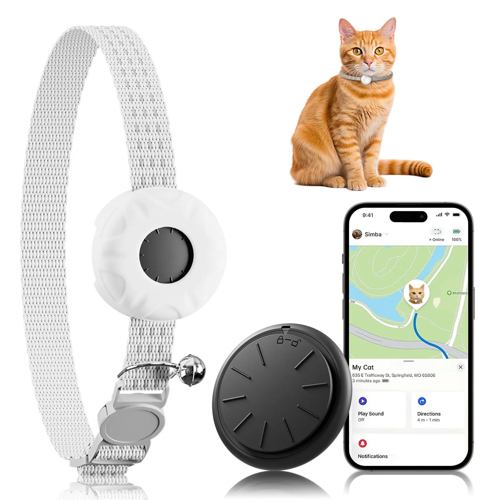 

GPS Tracker, Waterproof Pet Tracker for Cats, Cat GPS Tracker Collar with Safety Elastic Buckle (Only iOS), No Monthly Fee