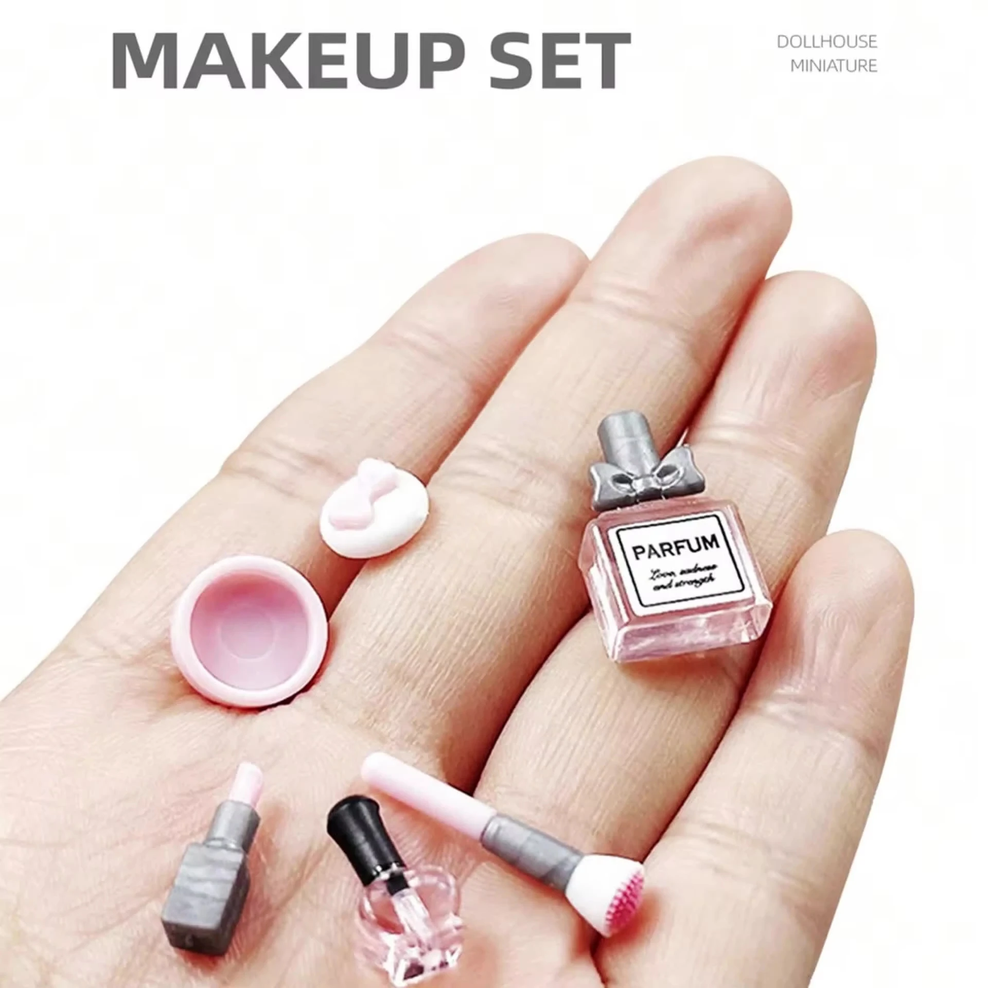 Dollhouse Mini Makeup Set: 1/12 Mini Lipstick Perfume Puff Nail Polish Makeup Brush Model