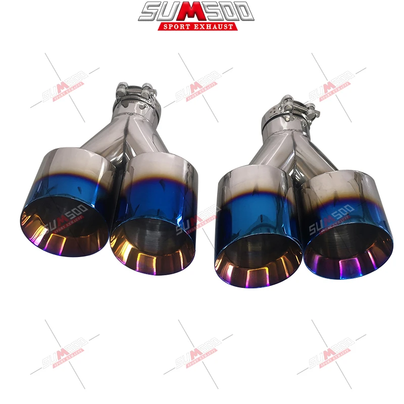 1PCS V TYPE Car Universal Exhaust Double Head Stainless Steel Tailpipe for Retrofit Muffler Nozzle Burnt Blue
