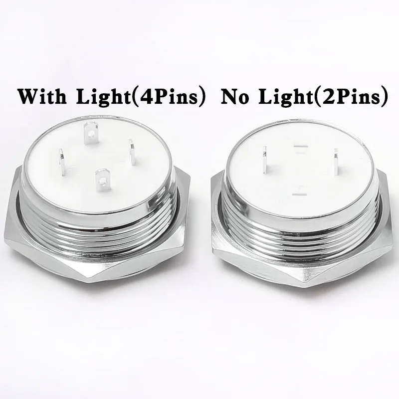 12/16/19/22mm interruttore a pulsante in metallo corsa corta guscio d\'argento testa piatta impermeabile con luce LED di alimentazione momentanea 1NO