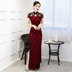 Summer Lace Qipao Black Red Dress Woman Clothing Long Fashion Cheongsam Maxi Dresses for Women Elegant Chinese Style Vestido