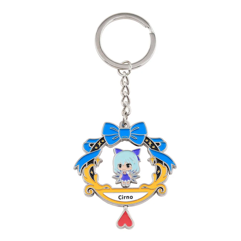 Anime Touhou Project Cirno Drehbarer Schlüsselanhänger Doppelseitiger Spinnender Eis-Feen-Schlüsselring Kawaii Figur Metallanhänger Taschendekoration für Fans – Detail 1