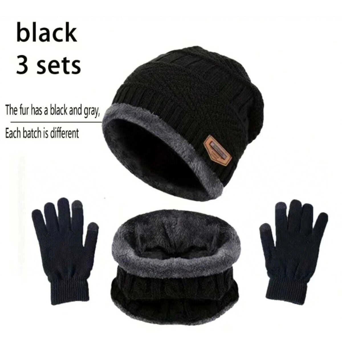 2pcs+1 pair Winter Warm Velvet Hat Scarf Gloves Set Winter Hats Knit Cap Men And Women Velvet Hat Coral Fleece Scarf Outdoor Rid