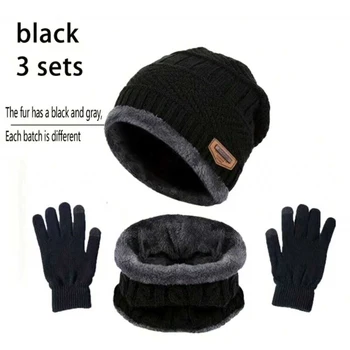 3/4/5pcs Winter Warm Velvet Hat Scarf Gloves Set Winter Hats Knit Cap Men And Women…