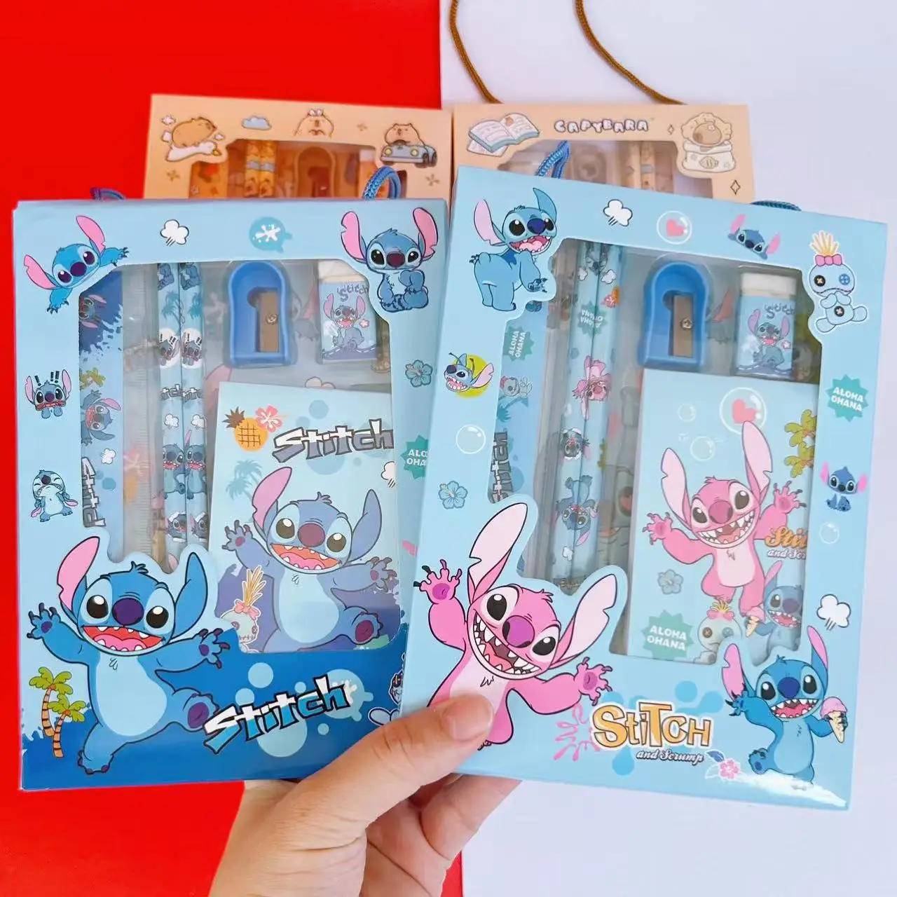 

Stitch Anime Stationery Set Pencil Eraser Ruler Pen Sharpener Book Children's School Supplies Study Stationery Christmas Gifts