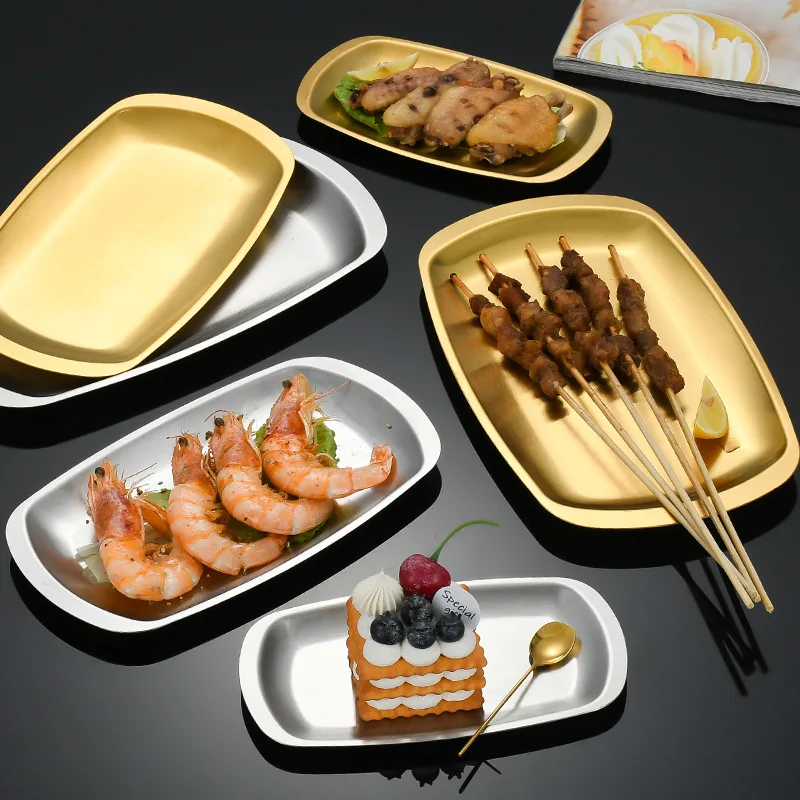 Stainless Steel Simple Circle Plate Multi-specification Gold Tray Western Food Beef Plate Barbecue Flat Plate Dessert Plate