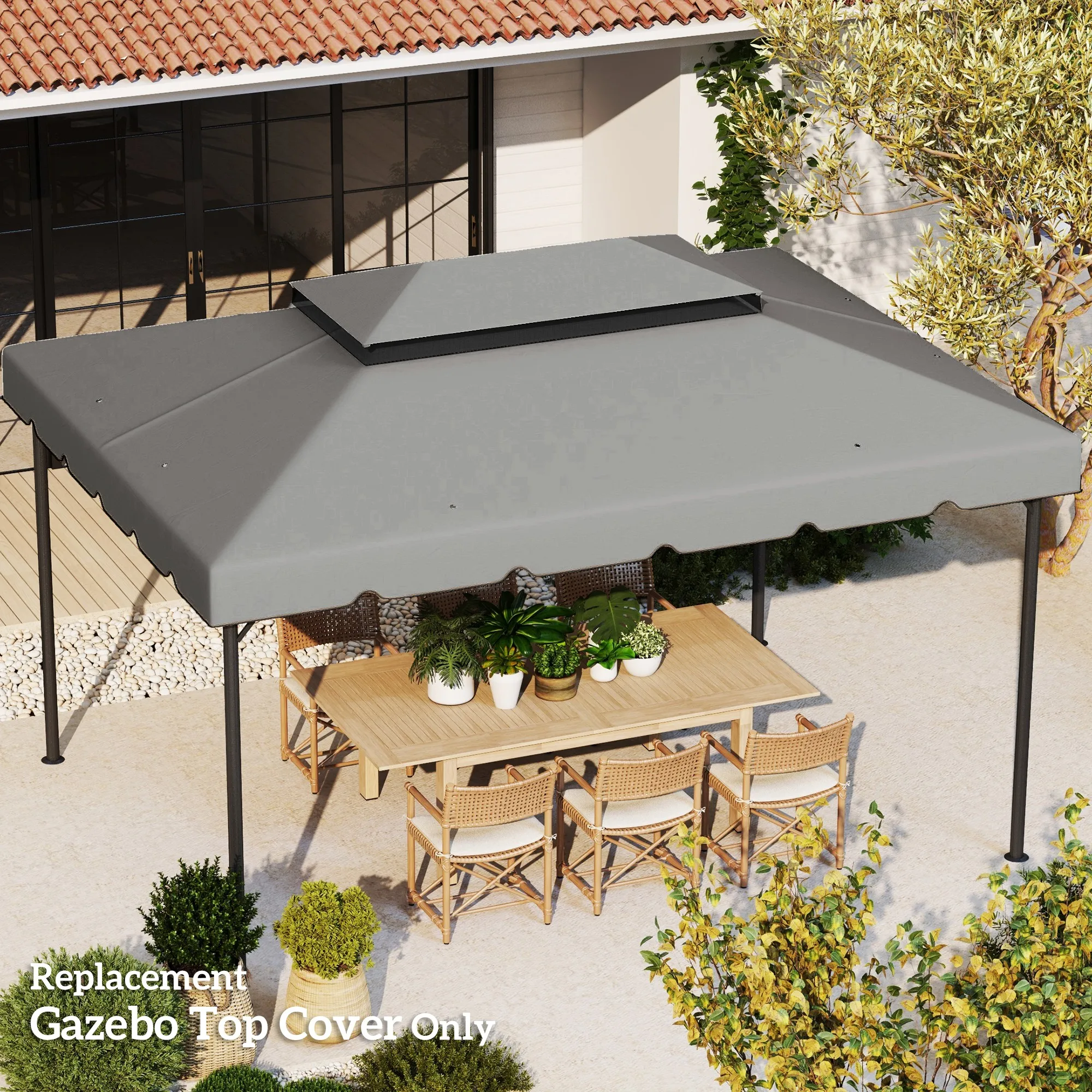 Bild 5: Ersatzplane für Pavillon-Dach, Ersatzplane für Gartenpavillon, Stoff aus Polyester, 4x3 m, hellgrau