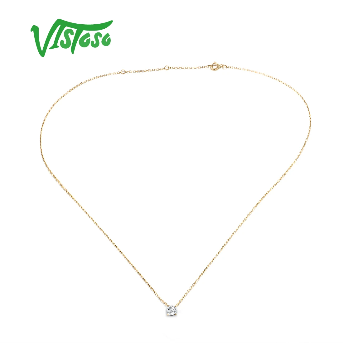 VISTOSO Genuine 9K 375 Yellow And White Gold Necklace For Women Sparkling Diamond Delicate Chic Wedding Anniversary Fine Jewelry