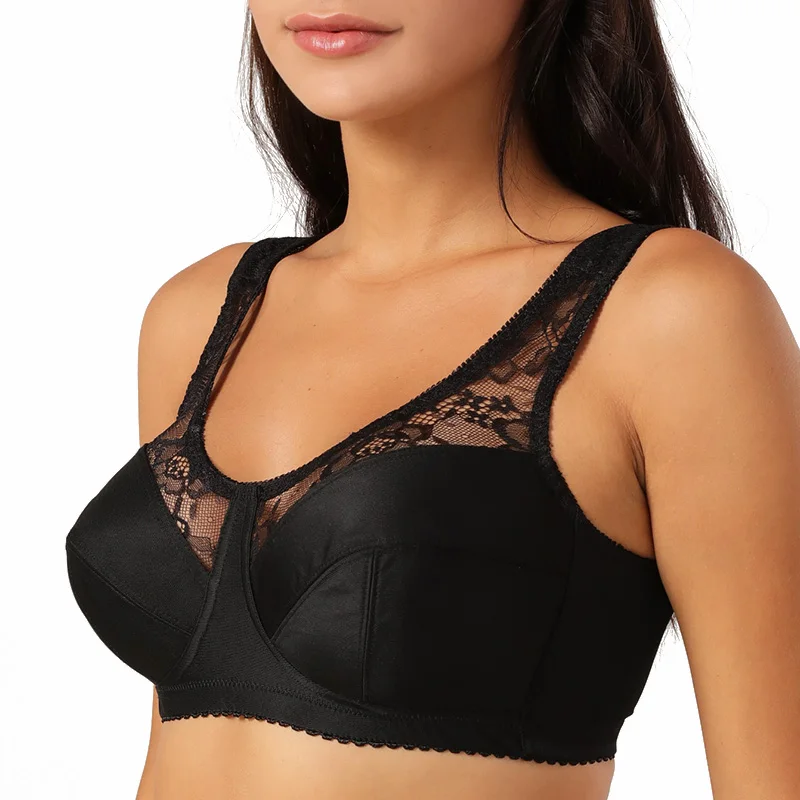 BCDEFGH-Sujetador reductor de copa completa para mujer, Bralette de encaje Sexy de talla grande, sin relleno, sin aros, ropa interior transpirable