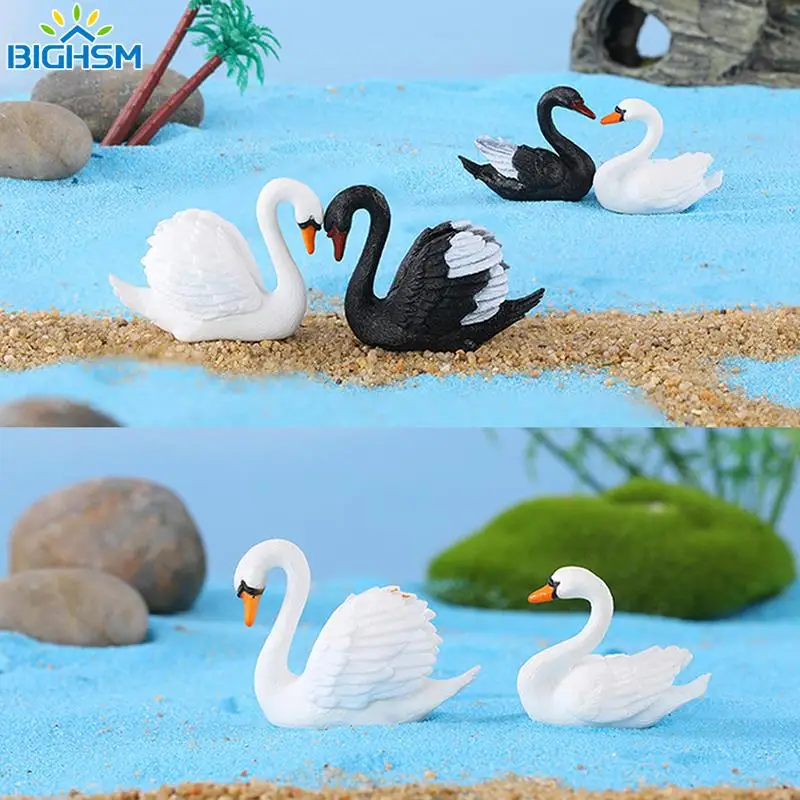 2Pcs Mini Swan Animal Figurines Miniatures Figurine Craft Bonsai Home Fairy Garden Ornament Car Decoration Terrarium Decoration