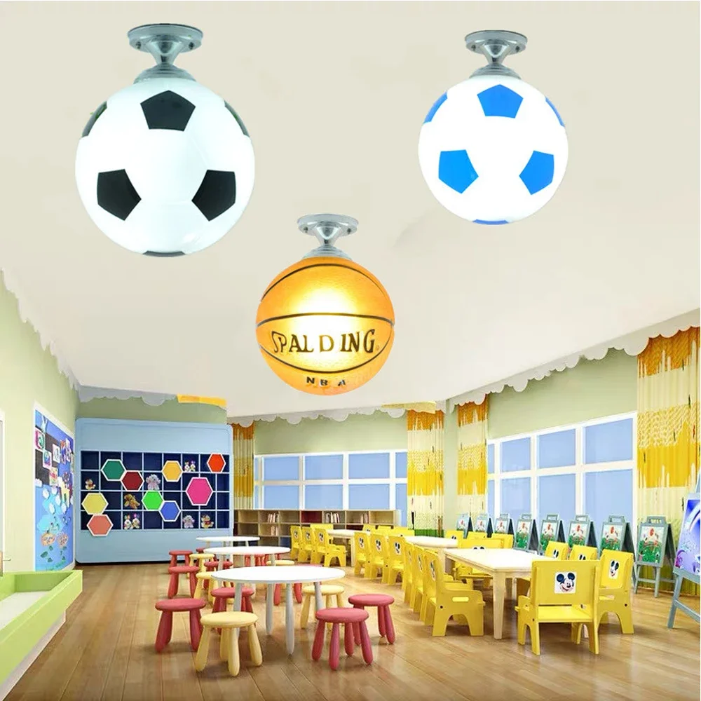 Voetbal Led Plafondverlichting 220V E27 Voetbalbar Plafondlamp Creatieve Kids Jongen Slaapkamer Decoratie Lichte Kroonluchter