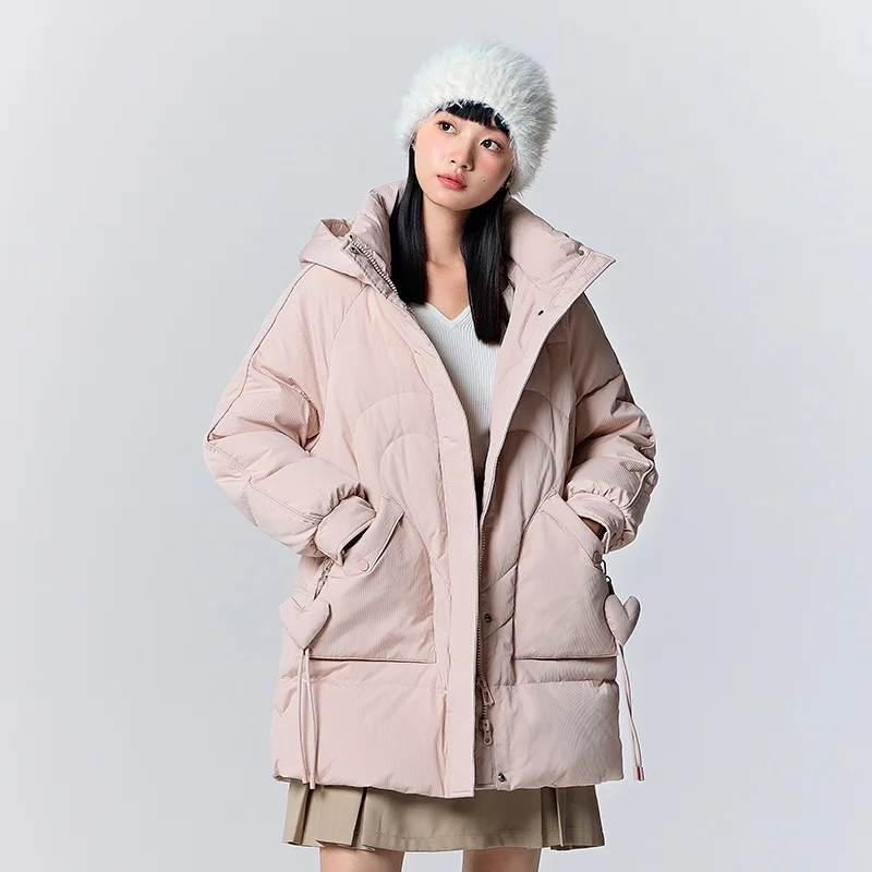 Semir Down Jacket Women Medium Long Hooded Texture Winter Loose 2023 New Gentle Sweet Love Thick Jacket