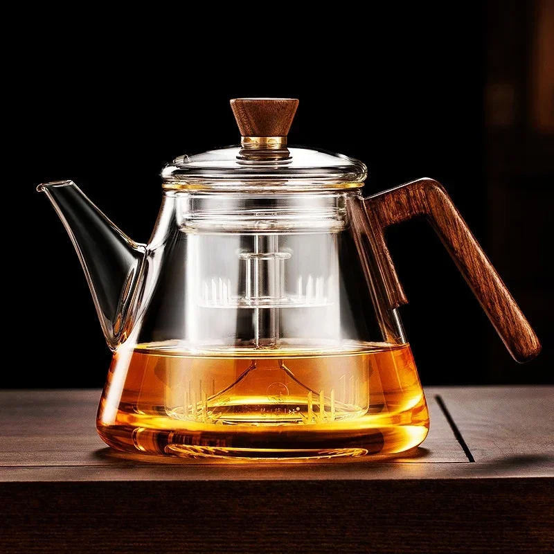 800ml Heat resistant Glass Teapot with Wooden Handle Chinese Tea Ceremony Glass Kettle Tea Maker Kungfu Tea Set