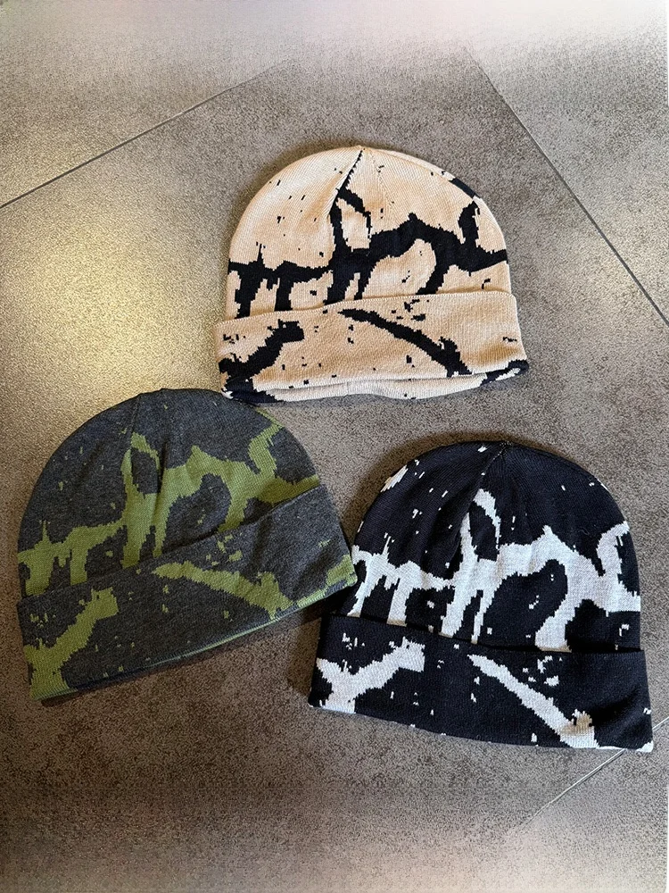 Thiened Cotton Knitted Knit Hat Street Sle Hip Hop Pattern Warm Cold Cap for Men And Women Autumn Winter New Arrival